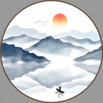 新中式抽象水墨山水圆形装饰画