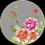 新中式手绘牡丹花鸟圆形装饰画
