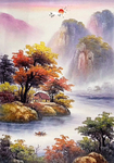 旭日东升山水风景画
