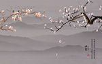 花鸟山水背景墙画 TIF分层
