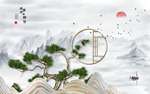 新中式松树电视背景墙