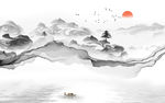线条抽象山水框画 TIF分层