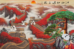 万里雄风迎客松长城仙鹤背景墙