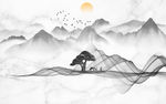 线条意境国画山水 tif分层