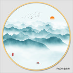 圆形水墨画