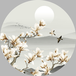 玉兰花鸟 圆形花鸟山水画
