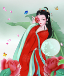 手绘古装美女花草图