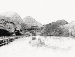 贵州醇酒厂景区风雨桥黑白漫画