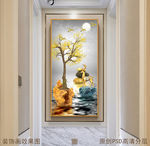金鹿发财树新中式风景玄关画