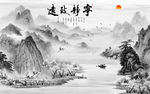 宁静背景墙画山水 tif分层