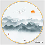圆形水墨画