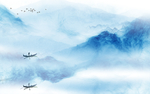 蓝色水墨山水