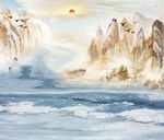 玉石大理石纹高山流水壁画背景墙