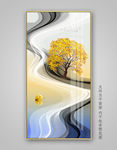 发财树抽象山水玄关装饰画晶瓷画