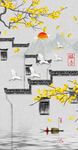 新中式徽派马头墙银杏花鸟玄关图