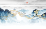 新中式水墨山水抽象线条背景墙