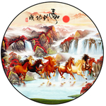 鸿运当头八骏马圆形装饰画