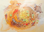 九鱼图油画