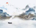新中式抽象水墨山水线条背景墙