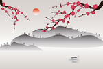 矢量图新中国风梅花群山画