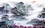 山水背景墙壁画