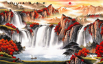 聚宝盆山水画背景墙