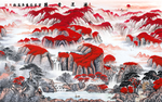 鸿运当头山水画背景墙