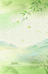 中式绿色水墨春天景色背景