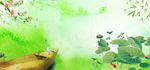 水彩小船荷塘背景