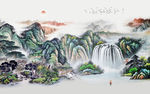 瀑布山水背景墙