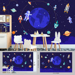 深蓝色宇宙星空科幻儿童背景墙