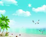 夏日沙滩蓝天白云海景