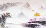 新中式山水画背景墙 TIF分层