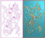 洋花牡丹花门板精雕图浮雕图灰度