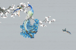 手绘孔雀玉兰花鸟图背景