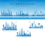粤港澳大湾区地标粤港澳城市剪影