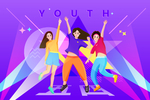 音乐青春活力少女矢量插图