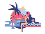 扁平化夏日海边度假场景矢量插图