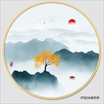 圆形水墨画