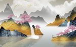 水墨山水抽象树电视背景墙