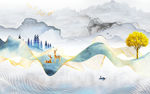 爆款无框山水画 tif分层