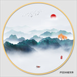 圆形水墨画