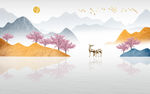 水墨山水抽象树电视背景墙