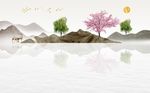 水墨山水垂柳电视背景墙