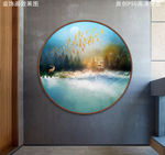 北欧油画风景圆形装饰画