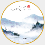 圆形山水画圆形装饰画北欧圆形