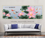 荷花九鱼图客厅装饰画