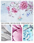 手绘水彩牡丹花卉中式背景壁画