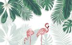 火烈鸟北欧背景墙壁画