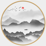 圆形山水画圆形水墨画圆形装饰画